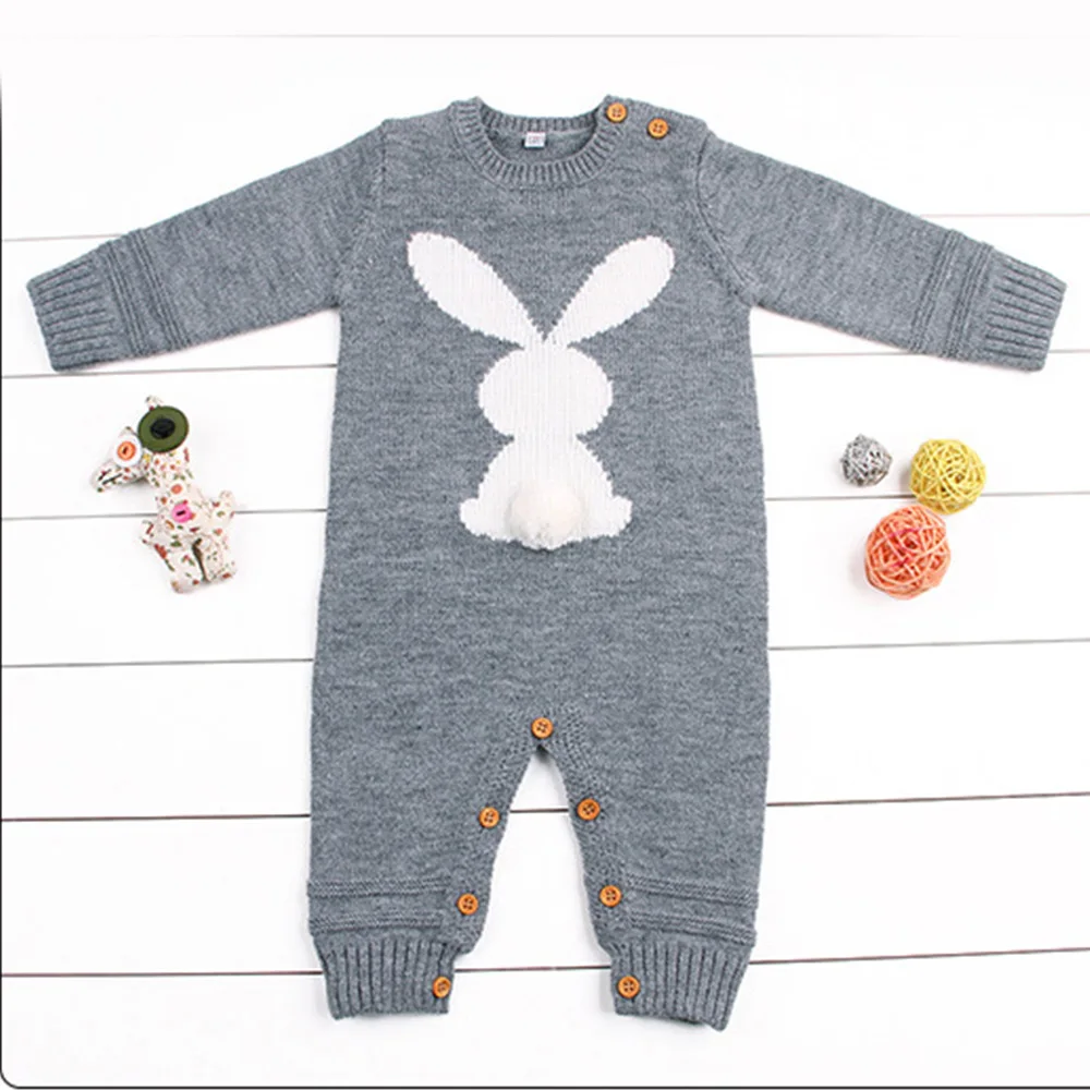 Вязаная одежда с кроликом для маленьких девочек, детские комбинезоны с длинными рукавами, детские комбинезоны, комбинезоны для новорожденных, комбинезон для младенцев, костюм для девочек - Цвет: WT3409H