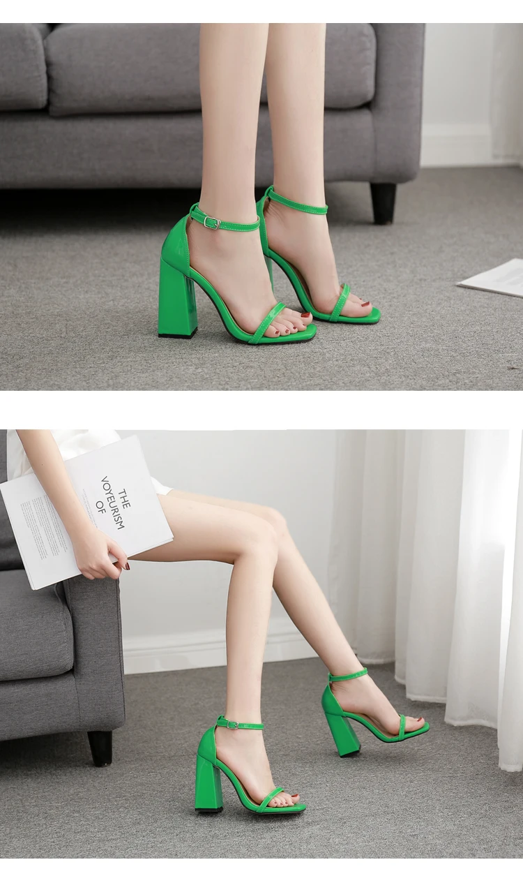 Aneikeh/ г. Новые летние женские сандалии пикантные простые однотонные женские в римском стиле с пряжкой и открытым носком на толстой подошве цвет черный, зеленый