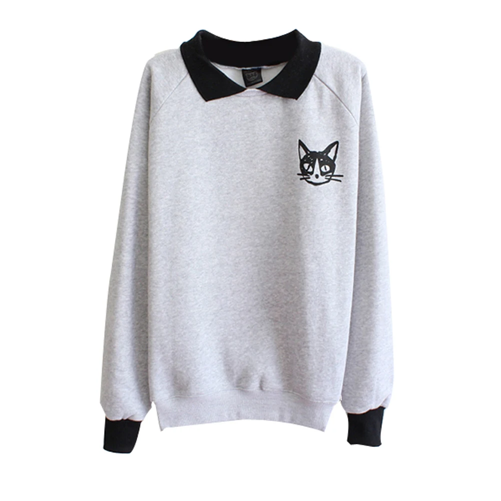 Cena 2016 hot moda kobiety lapel neck pullover cat wydrukowano luźna bluzka płaszcz ubrania v2 b3