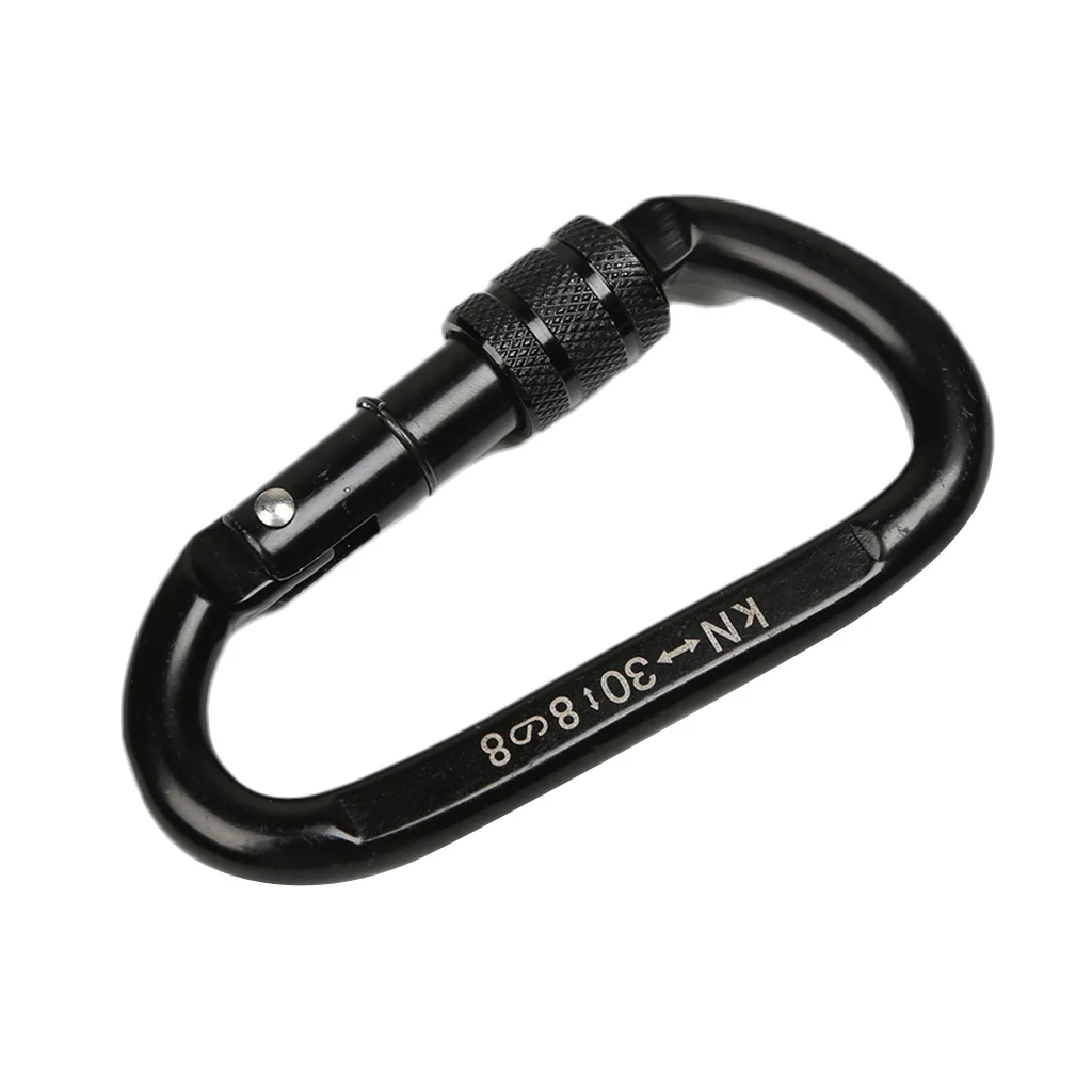 2 Pieces D Shaped Strong Durable 30KN Carbon Steel Screw Locking Carabiner Outdoor Climbing CE Approved Screw Locking Carabiner
