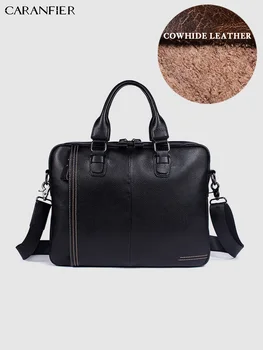 

CARANFIER Mens Briefcases Business Classic Bags Genuine Cowhide Leather Laptop Computer Bags Solid Handbags Travel Luxury Tote