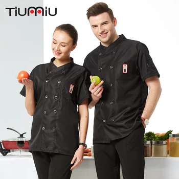 

2019 New Style Summer Kitchen Chef Jacket Uniforms Short Sleeve Hotel Restaurant Cook Clothes Food Services Work Wear Overalls