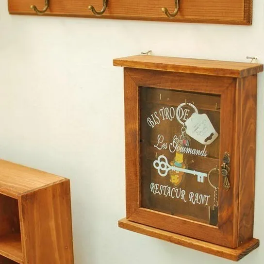 Retro Vintage Wood Key Box Home Decor Wall Mount Storage Key Hanging