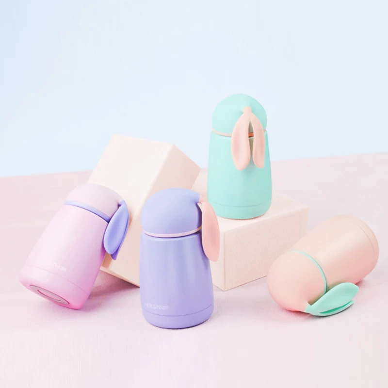 hot bpa free 300ml creative portable mini water bottle childen Cartoon Rabbit Stainless steel vacuum flask tea milk thermos cup