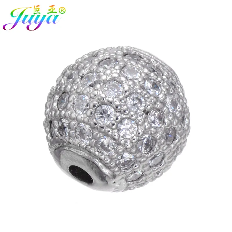 

Juya Needlework Jewelry Beads Cubic Zirconia 6 Size Metal Ball Hole Beads Accessories For Natural Stones Pearls Jewelry Making