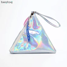 Bentoy блестящая кожаная женская сумка, индивидуальная треугольная Сумочка, голограмма, клатч, вечерняя сумочка, модные браслеты, дамская сумочка