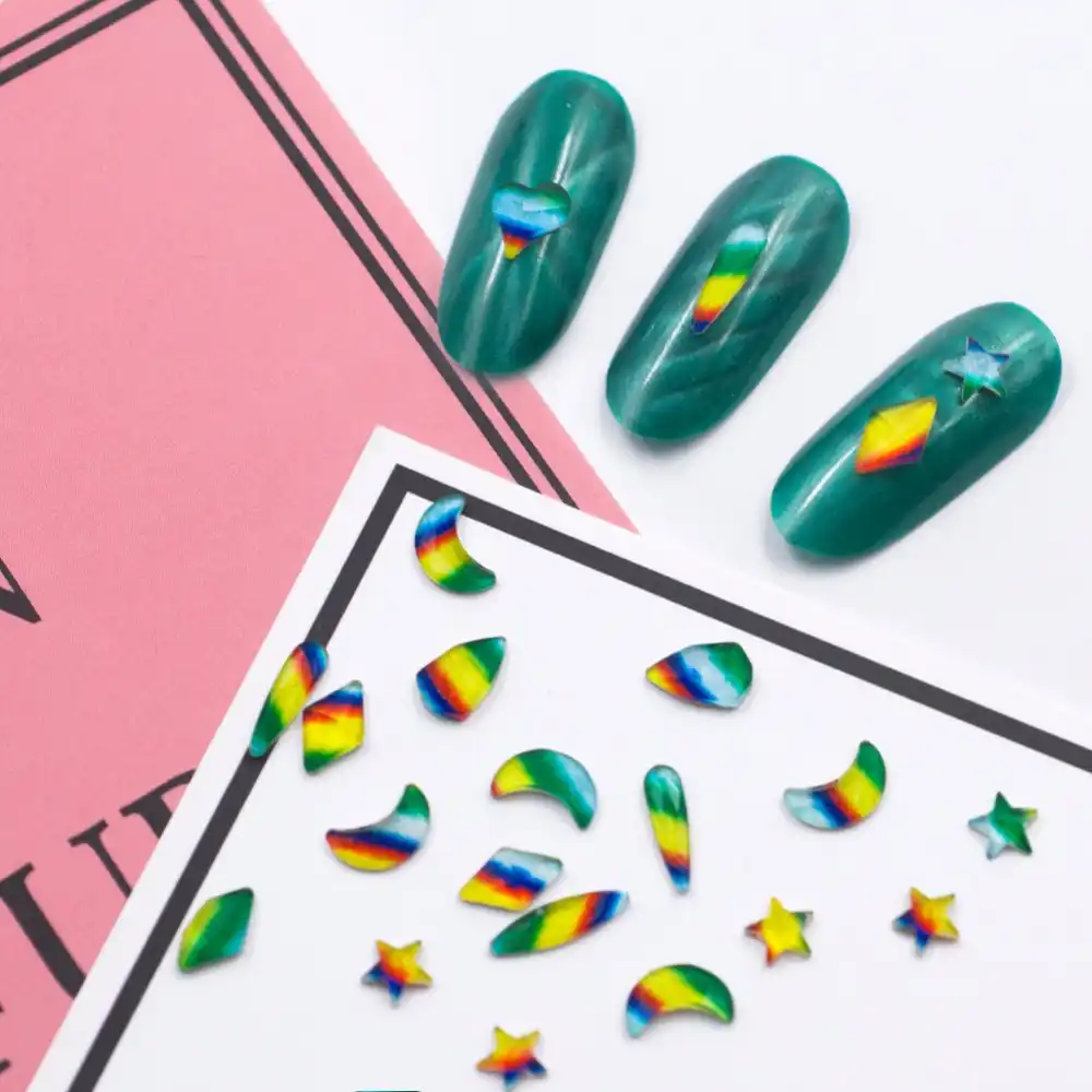 Meicailin 10pcs Pack Acrylic Rainbow Nail Rhinestones For Nails