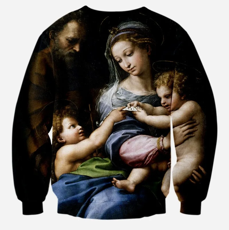 Новая мода унисекс 3d печати кофты Винтаж графический принт Иисус, Дева Мария с длинным рукавом crewneck толстовки