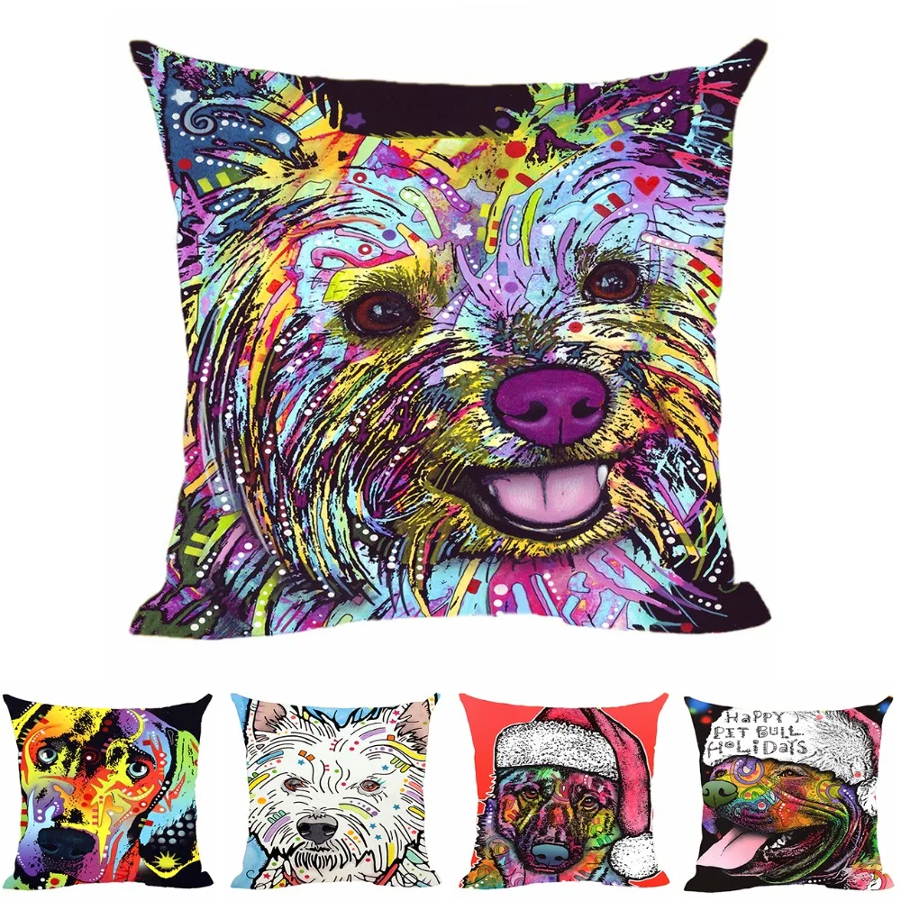 Merry Christmas Animal Cushion Cover Pitbull Dog Decorative For Sofa Throw Pillow Car Chair Home Decor Case