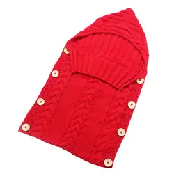 2017 для новорожденных теплые Одеяло однотонные вязаные детские пеленать малыша с капюшоном спальный мешок сна мешок коляска Обёрточная