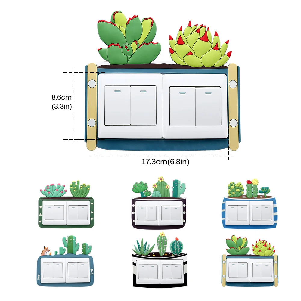 3D мультфильм Кактус Детская комната Декор флуоресцентный настенный силиконовый ВКЛ-ВЫКЛ двойной выключатель светящийся светильник переключатель розетки настенный стикер