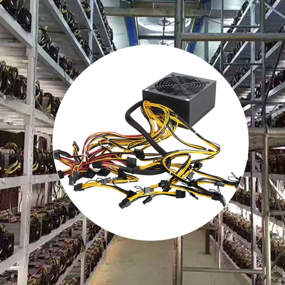 

1600W ATX Power Supply PFC 9 Blades Fan For Eth Rig Ethereum Coin Miner Mining 8 SATA Interfaces Power Supply