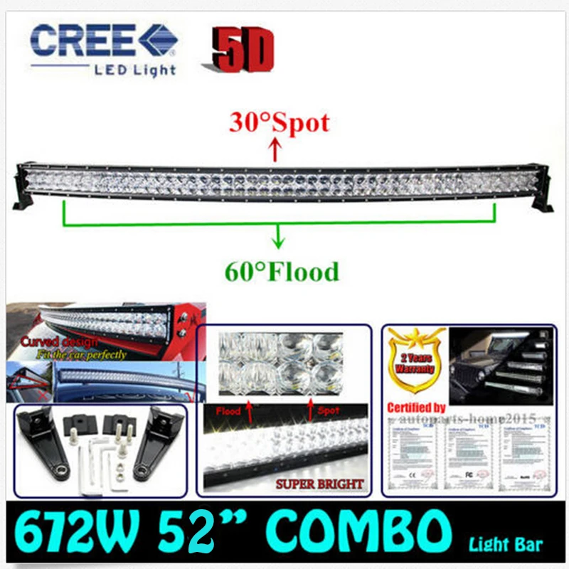 5D 52 672W CREE Chip LED Curved Combo Work Light Bar Offroad Driving Lamps BOAT Truck Trailer SUV ATV Car Lamps External Lights 5D 52 672W CREE Chip LED Curved Combo Work Light Bar Offroad Driving Lamps BOAT Truck Trailer SUV ATV Car Lamps External Lights