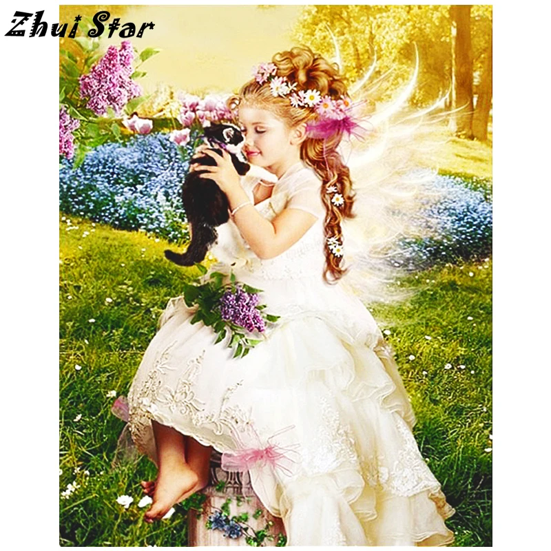 NEW Diamond Embroidery 5D DIY Painting Little Girl And Cat Cross Stitch Rhinestone Mosaic FC640 | Дом и сад