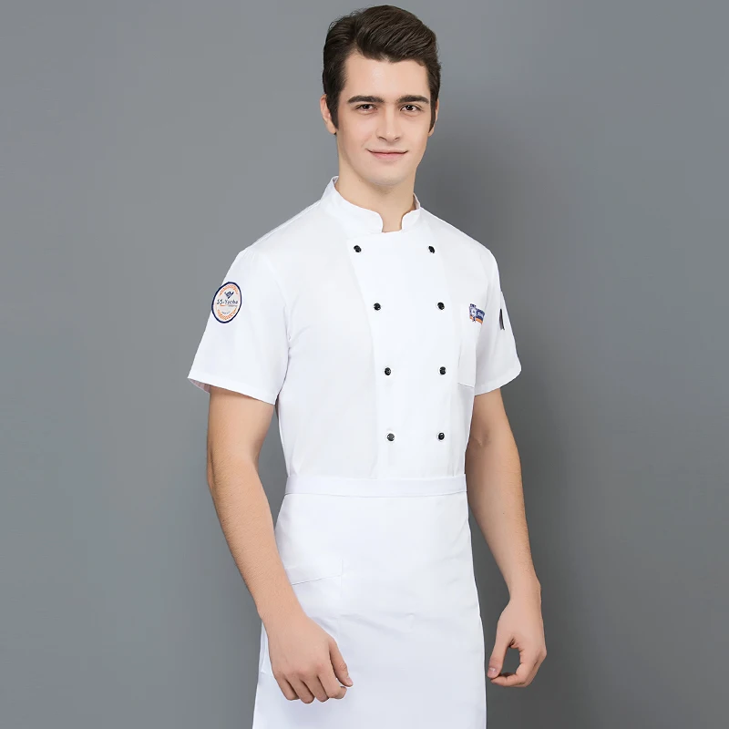 Новое поступление шеф-повар Ресторан форменной одежде Рубашка с короткими рукавами воздухопроницаемые рубашки Работа официанта Костюмы