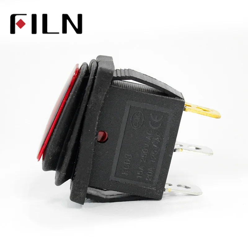 FILN New On Off Rectangle Long Rocker Switch with Waterproof IP67 Cover Car Dash SPST KCD3 3PIN (3)