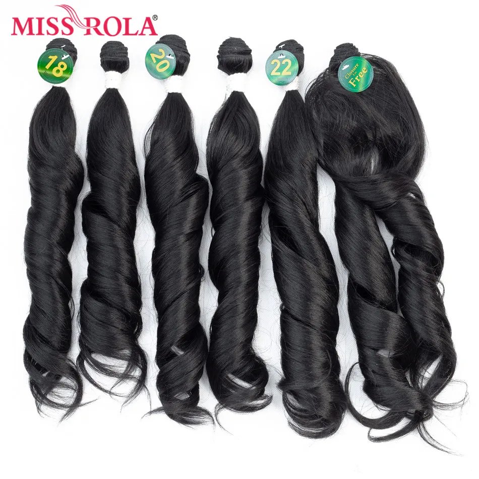 Feixes de Cabelo Extensões de Cabelo Pacote de Cabeça Cheia de Cabelo Feixes de Ondas de 18-22 Ombre Ondulado Sintético Senhorita Rola Solto Polegada 6 Pcs um Tece