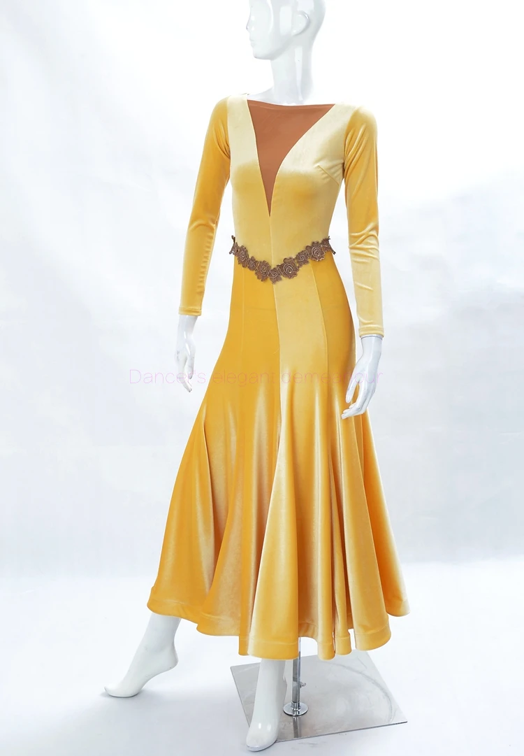 New winter velvet ballroom dance costumes senior long sleeves ballroom