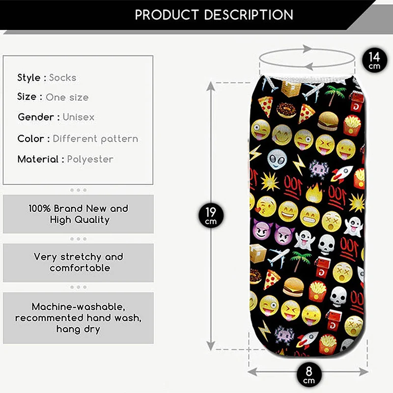 3D Print Socks Harajuku Ankle Unisex Women Christmas Fashion Funny Happy Sox White Kawaii Cute Emoji Cartoon Cat Animal Sock (17)