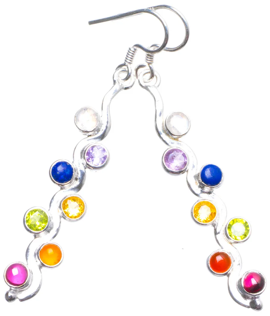 

Moonstone,Peridot,Amethyst,Carnelian,Lapis Lazuli,Citrine 925 Sterling Silver Earrings 2.25" X4122