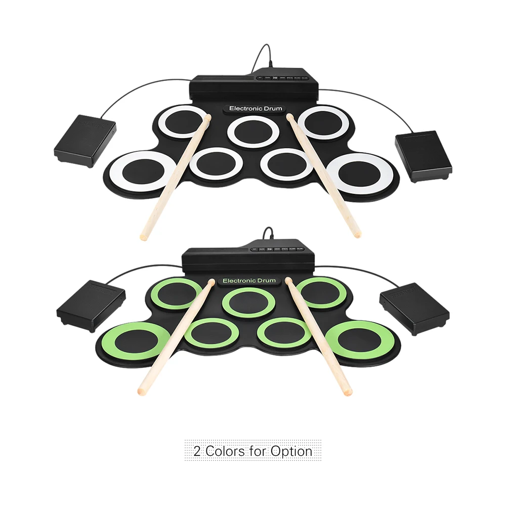 US $31.99 Portable Electronic Drum Digital USB 7 Pads Roll up Drum Set Silicone Electric Drum Pad Kit With DrumSticks Foot Pedal