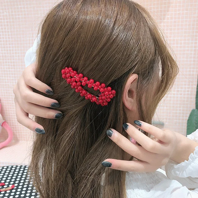 New Lucky Red Pearl Full Cover Hairpin Women Girls Sweet Hair Clip Barrettes Headband BB Clip Fashion Hair Accessories 1