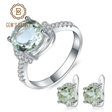 GEM'S BALLET, 925 пробы, Серебряные Ювелирные наборы для женщин, свадебные, натуральный зеленый аметист, круглые серьги, набор колец, хорошее ювелирное изделие