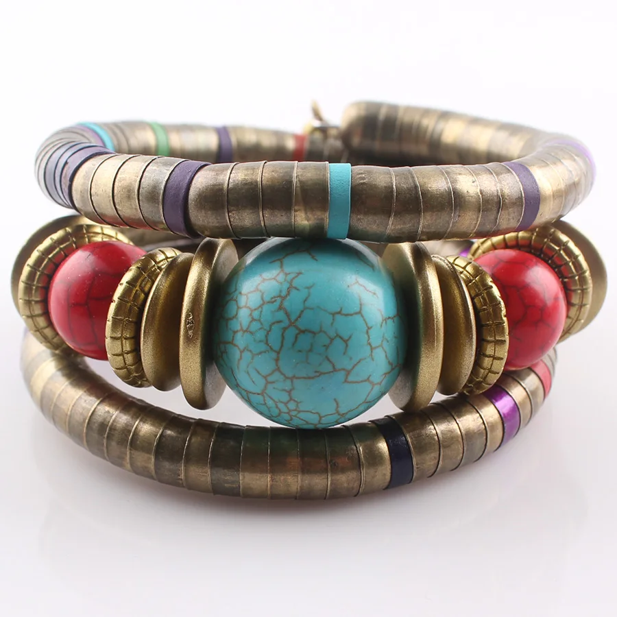 LUBINGSHIN тибетские античные бронзовые браслеты в виде змеи, ювелирные изделия из смолы, инкрустация камнями, круглые бусины, гибкий браслет, браслеты JJAL B377
