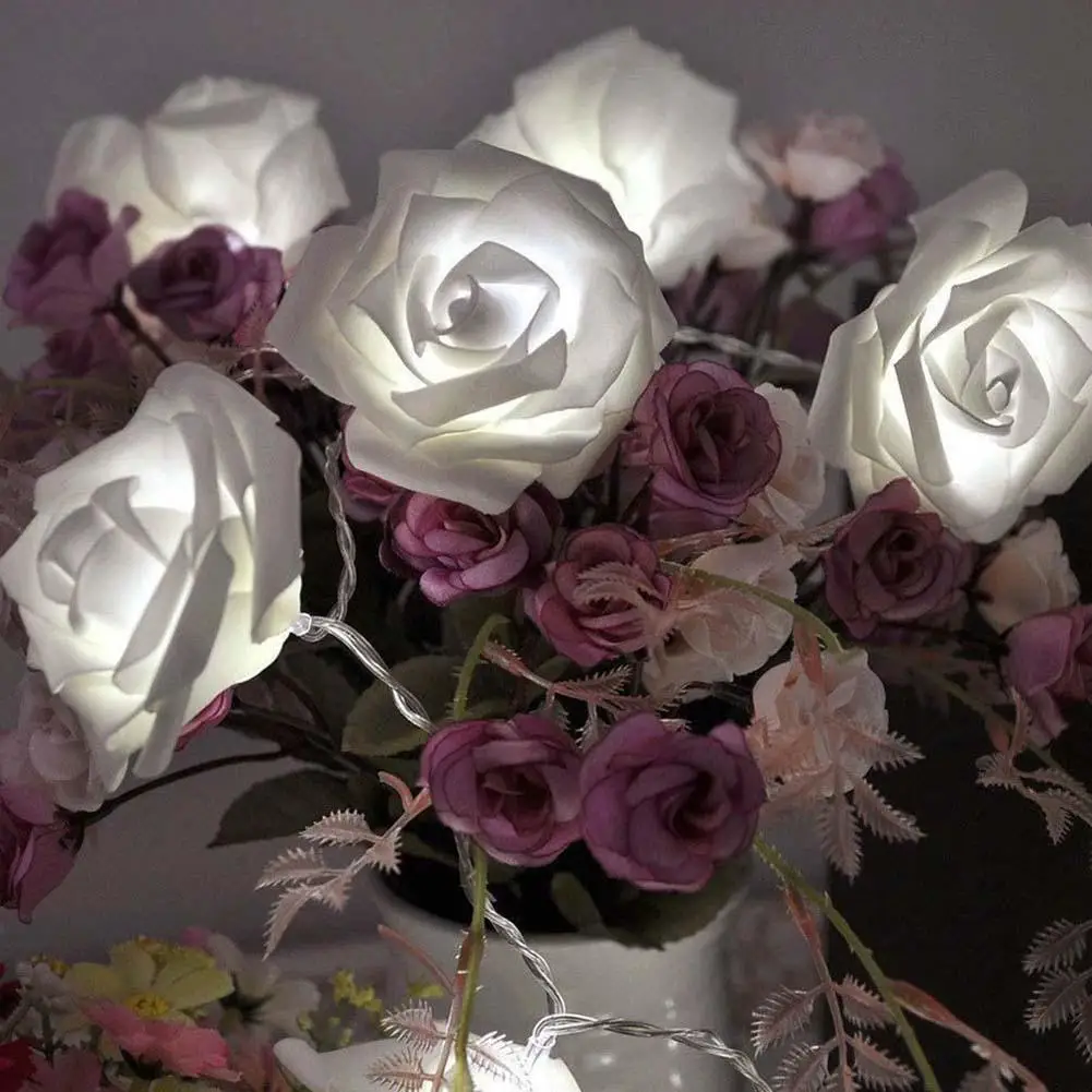 

Holiday lighting 20 Led Rose Flower Novelty Garland Fairy String Lights For Wedding Garden Party Christmas Decor Battery Powered