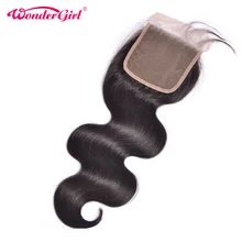 Wonder girl Brazilian Body Wave Closure 4×4 Natural Color Remy Hair 100% Human Hair Lace Closure With Baby Hair Free Shipping