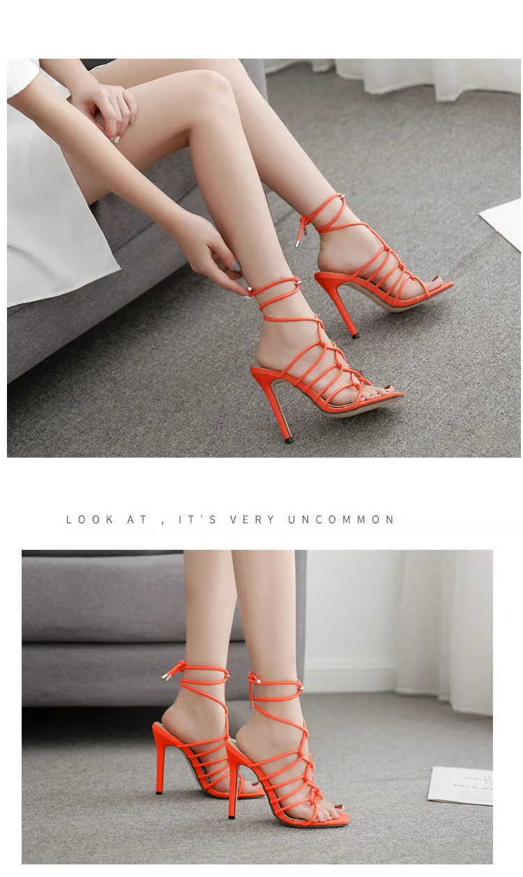 Aneikeh/ г. Новые модные женские офисные босоножки из PU искусственной кожи офисная обувь на высоком тонком каблуке, с квадратным носком, с тонким ремешком, черного и оранжевого цвета, размеры 35-42