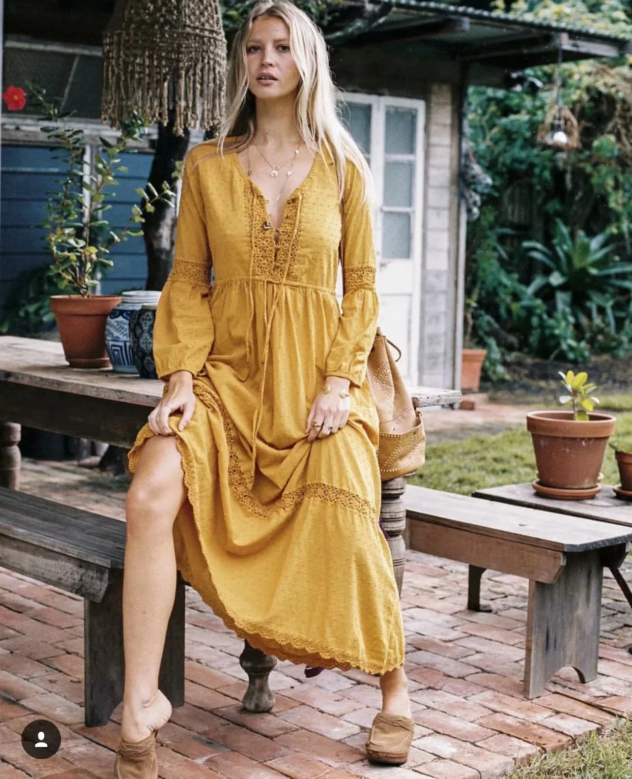 2018 Women Yellow Long Dress Bohemian Style Cotton Dress Long Sleeve