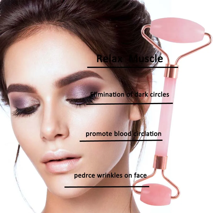 Natural Rose Quartz Facial Massage Roller Jade blood circulation Anti-aging Skin Lift Tools Face Lo
