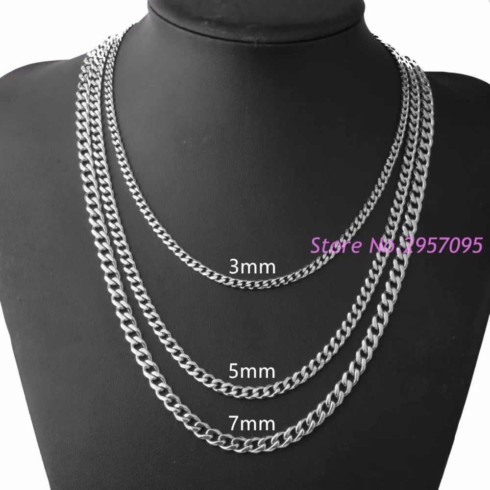 Customized 3/5/7mm Wide Mens Boys Chain Stainless Steel Necklace Curb