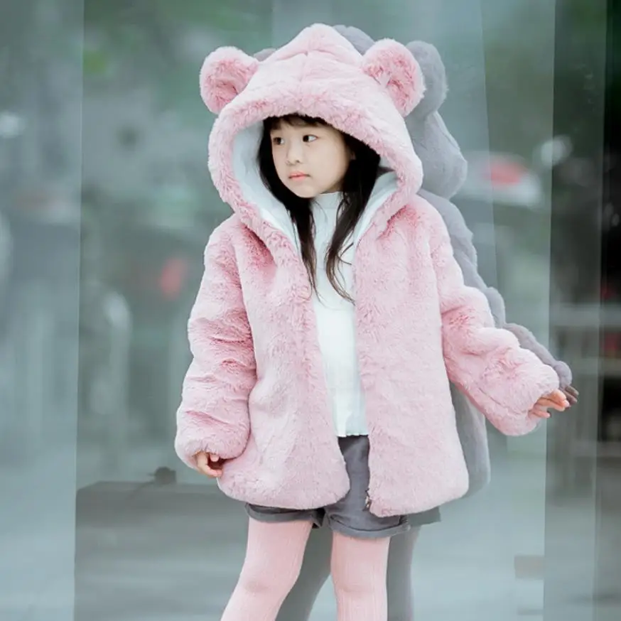 Г. Зимняя детская парка из искусственного Шуба из кролика Рекс плотные теплые меховые куртки с капюшоном в стиле пэчворк для девочек Детская верхняя одежда Y42 - Цвет: light pink