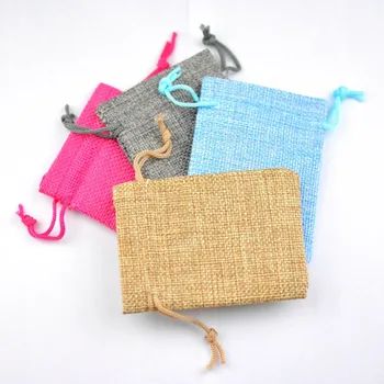 

10pcs new burlap bag gift sack rope bag sack jewelry cloth bag 9 colors size 7*9cm