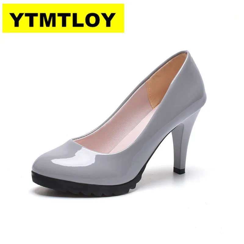 

2019 Hot Women High Heel Pumps Thick Heel Pumps Round Toe Pump Sexy Footwear Wedding heels Spring Leather Shoes Woman 8cm