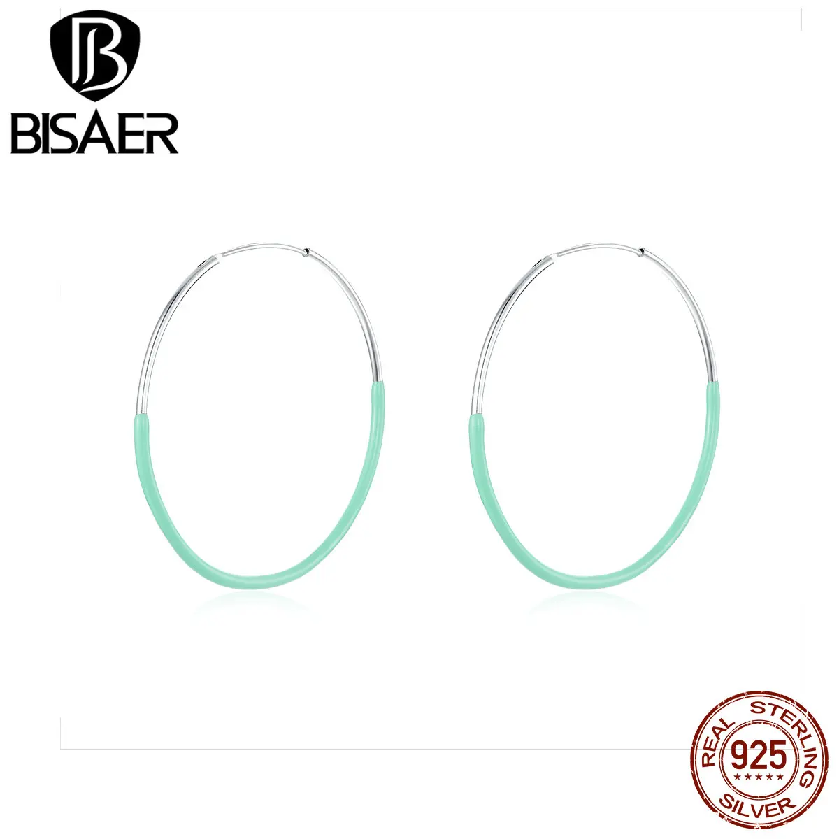 

BISAER Stud Earrings Round Shape Simple Ear Clip Genuine 925 Sterling Silver Jewelry For Women Gift New High Quality HVE141