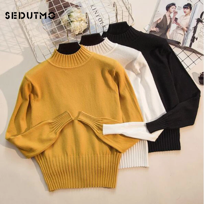 

SEDUTMO Winter Turtleneck Women Sweater Pullovers Short Crochet Autumn Knitting Sweaters Long Sleeve Jumper Slim Black Top ED492