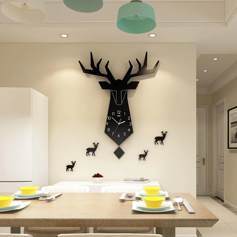 Новые 3D Геометрические Животные Олень Северный Европейский стиль настенные часы современный дизайн гостиная модные часы настенные стикеры домашний декор