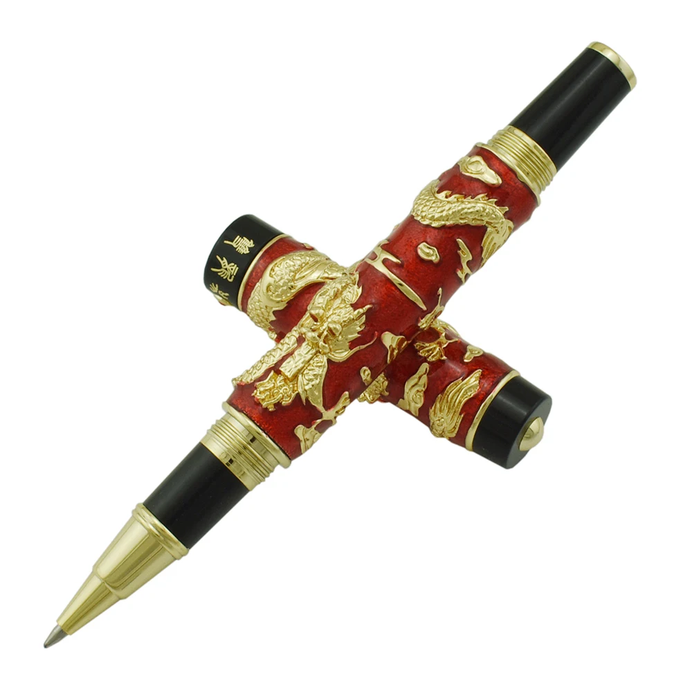 Jinhao Red Cloisonne Двойная Ручка-роллер с драконом с гладкими чернилами заправка передовая подарочная ручка для бизнеса, выпускник