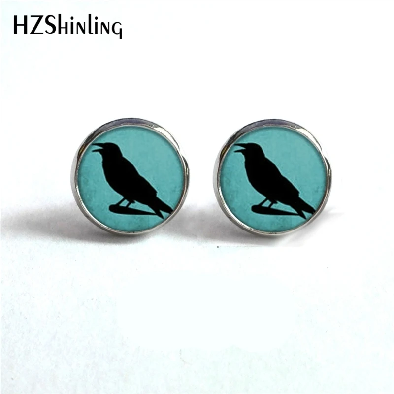 

ED-0045 New Arrival Crow Earrings Steampunk Glass Dome Blackbird Raven Stud Hypoallergenic Earrings for Women HZ4