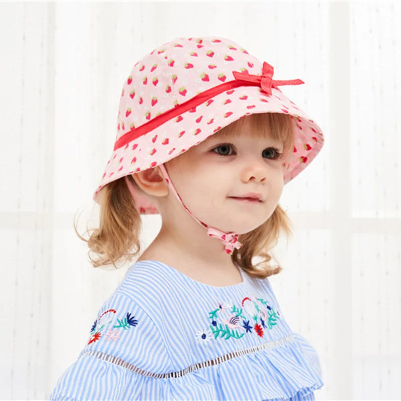 Baby girls summer Hat strawberry Cherry Print Bucket Sun Hats Floral Children Panama Caps Cotton