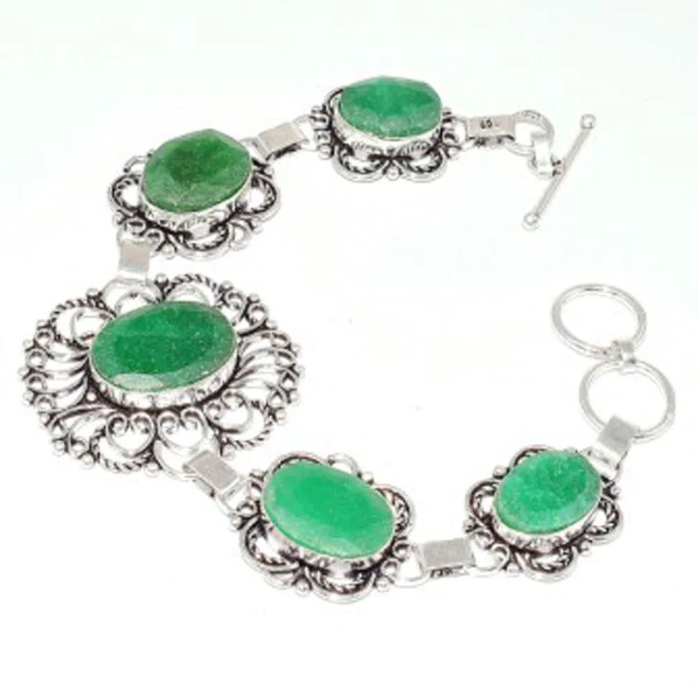 

Emeralds Silver Overlay on Copper Bracelet , 20.1 cm, B3433