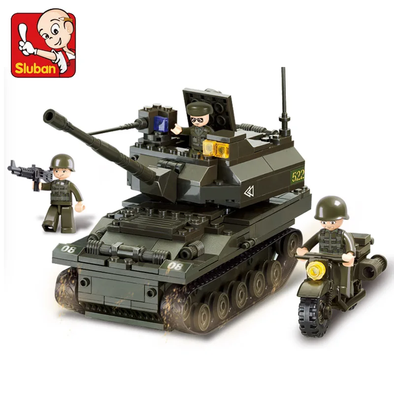 

SLUBAN 9800 258Pcs Army Military K9 Tank Model Building Block Construction Figure Toys Gift For Children