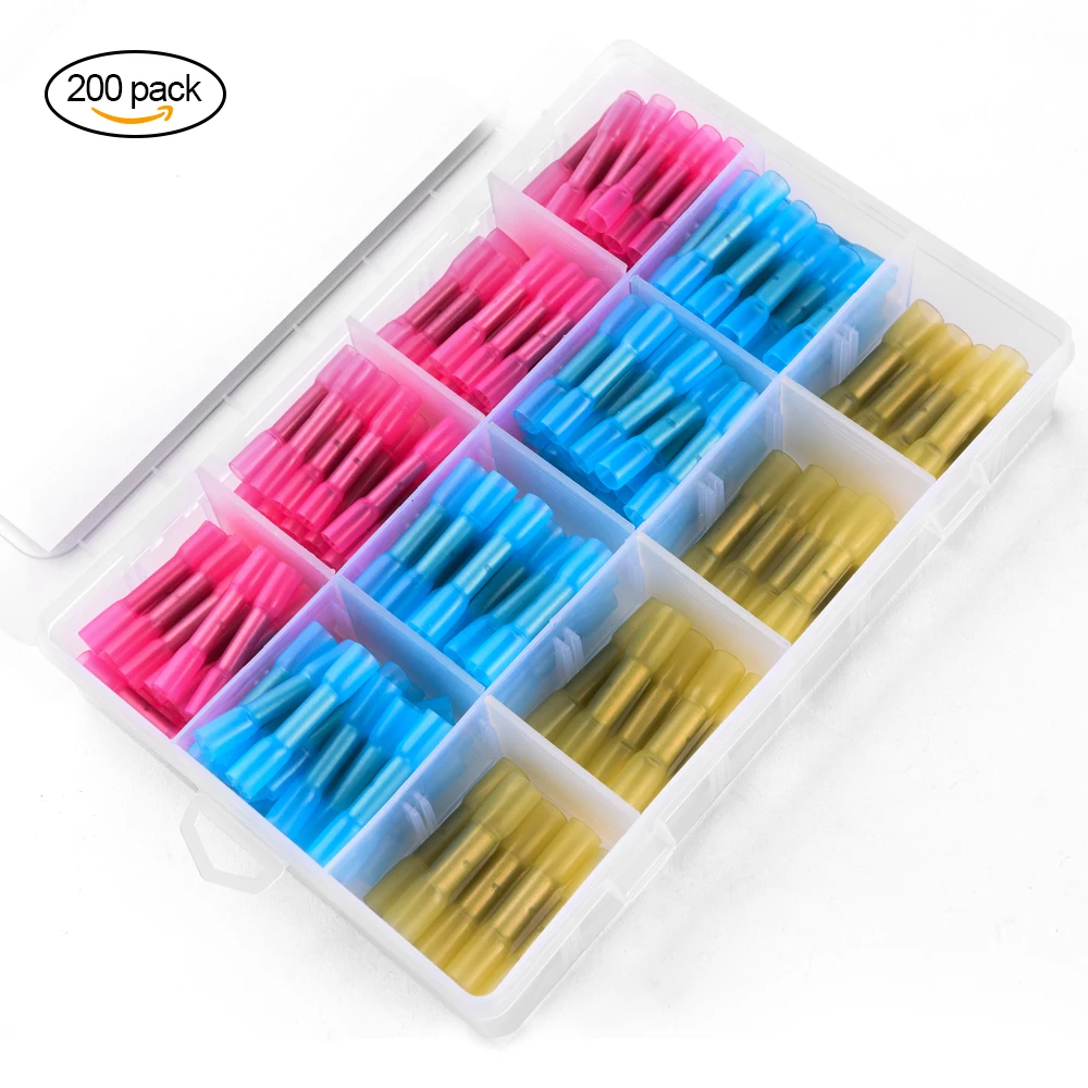 

MICTUNING 200PCS Connector Kit With Box Waterproof Seal Soldering Sleeve 3 Sizes Insulated Electrical Wire Cable Crimp Terminals