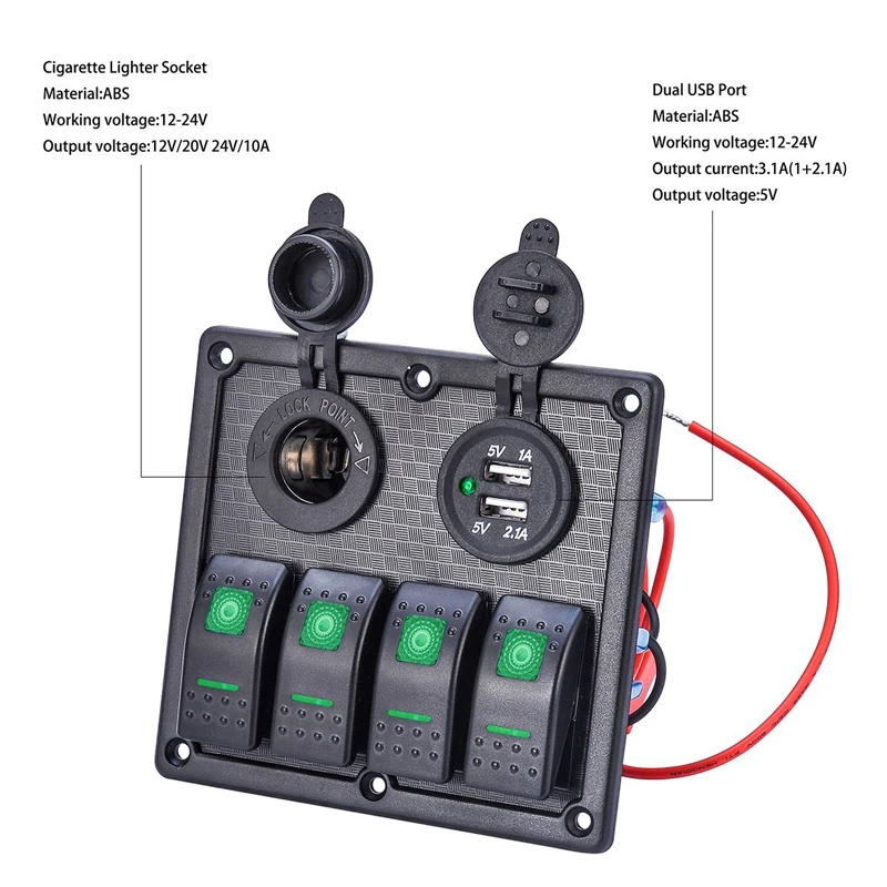12 В 24 в автомобильный морской катер 4 банды Водонепроницаемый зеленый светодиодный переключатель панель автоматический выключатель