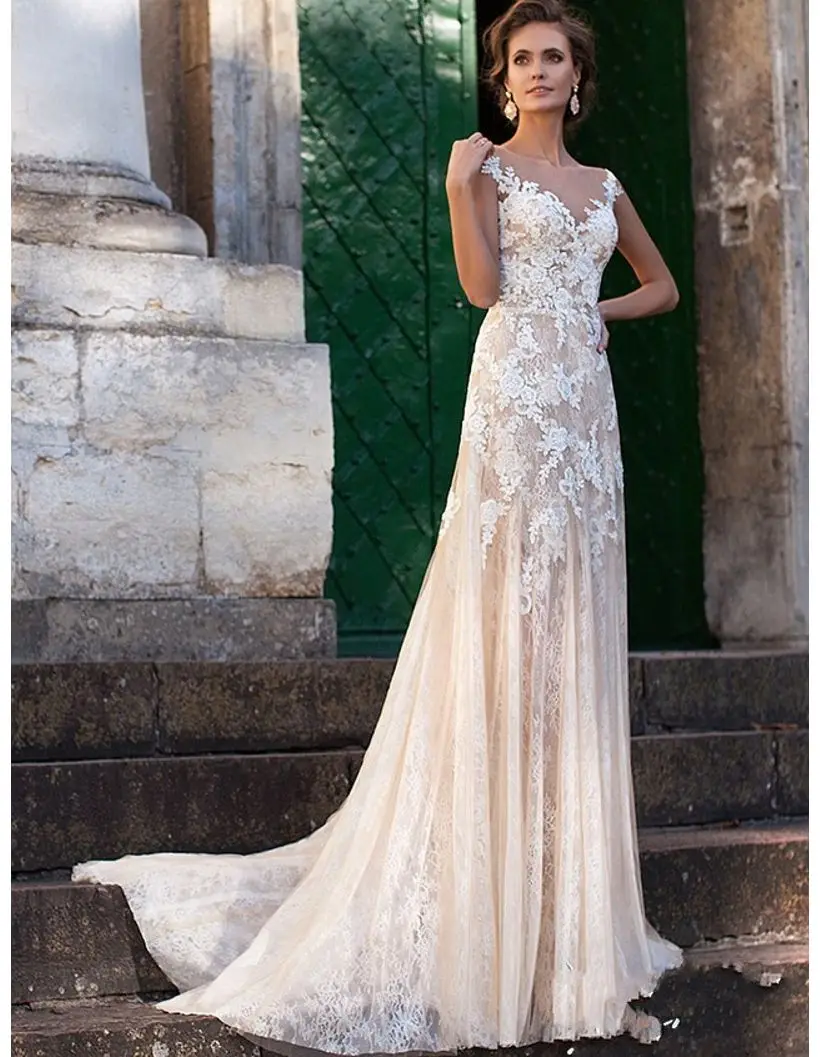 champagne tulle wedding dress