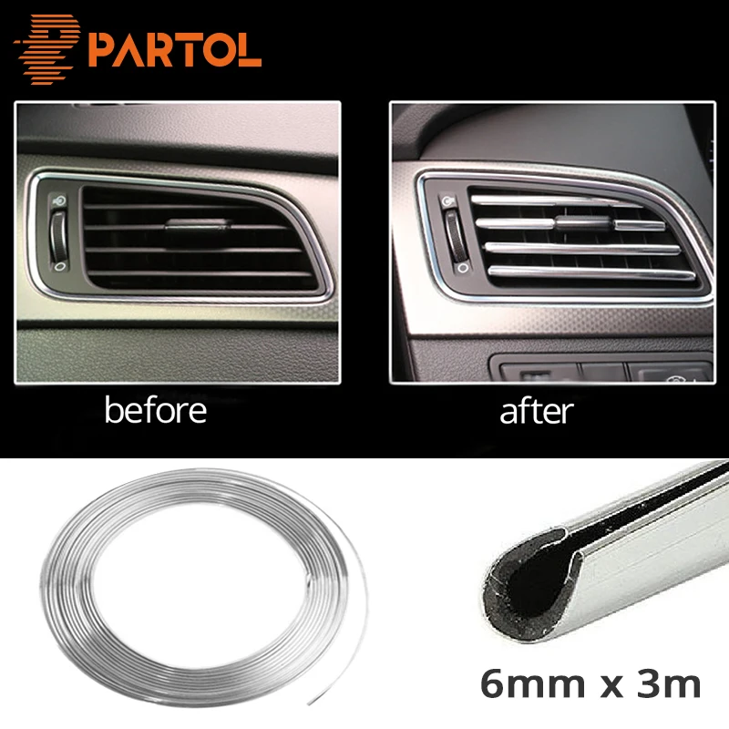 

Partol 6mm 3m Car Styling Moulding Strip Car Decoration Body Protector Auto Door Protection Trim Anti-collision Stripe Universal
