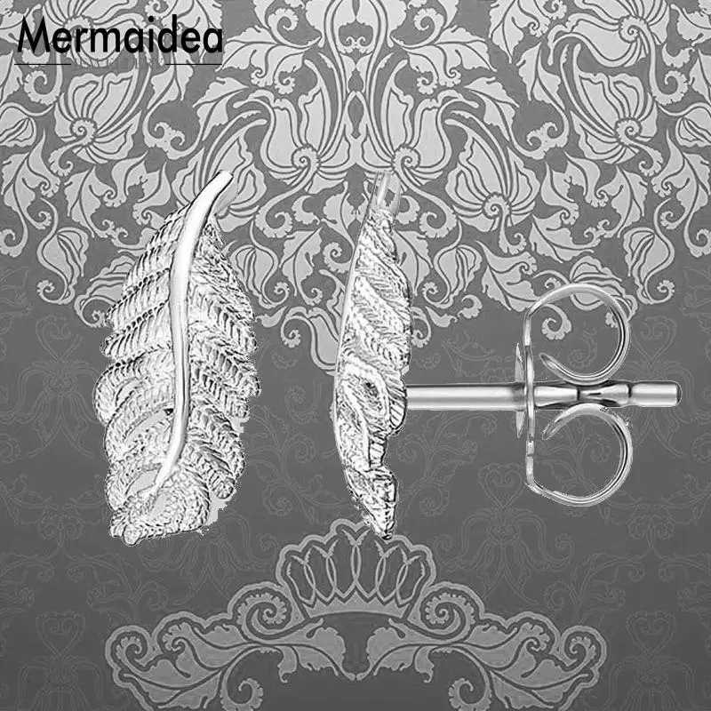 

Feathers Silver Stud Earrings Fashion Jewelry Romantic 925 Sterling Silver Oorbellen Gift For Women Lover 2019 New